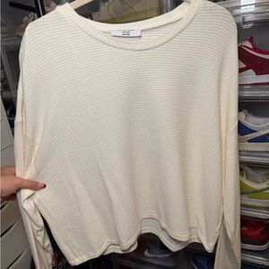 Women's Cropped Cream Ribbed Sweater Top